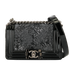 Sequin Plaid Small Boy, &pound;2,200, Handbags, Black, Patent Leather/Suede, Front view
